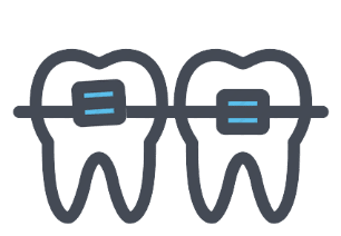 Graphic representing teeth with braces on them